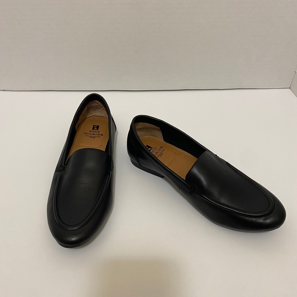 White Mountain Preppy Loafers Women 6.5 Black Leather Slip On Almond Toe Flats - Picture 2 of 6